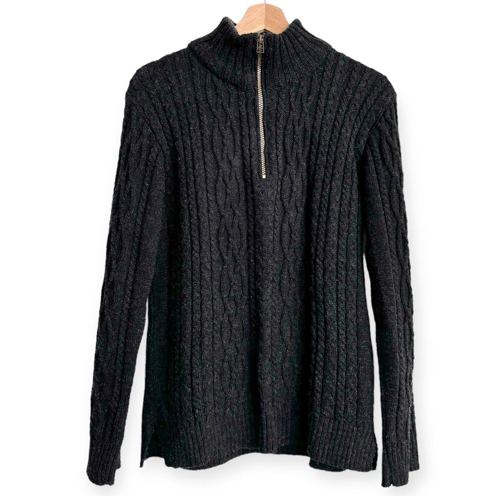 Peregrine 100% Wool Charcoal Gray Cable Knit 1/4 Zip Sweater Women's Size L